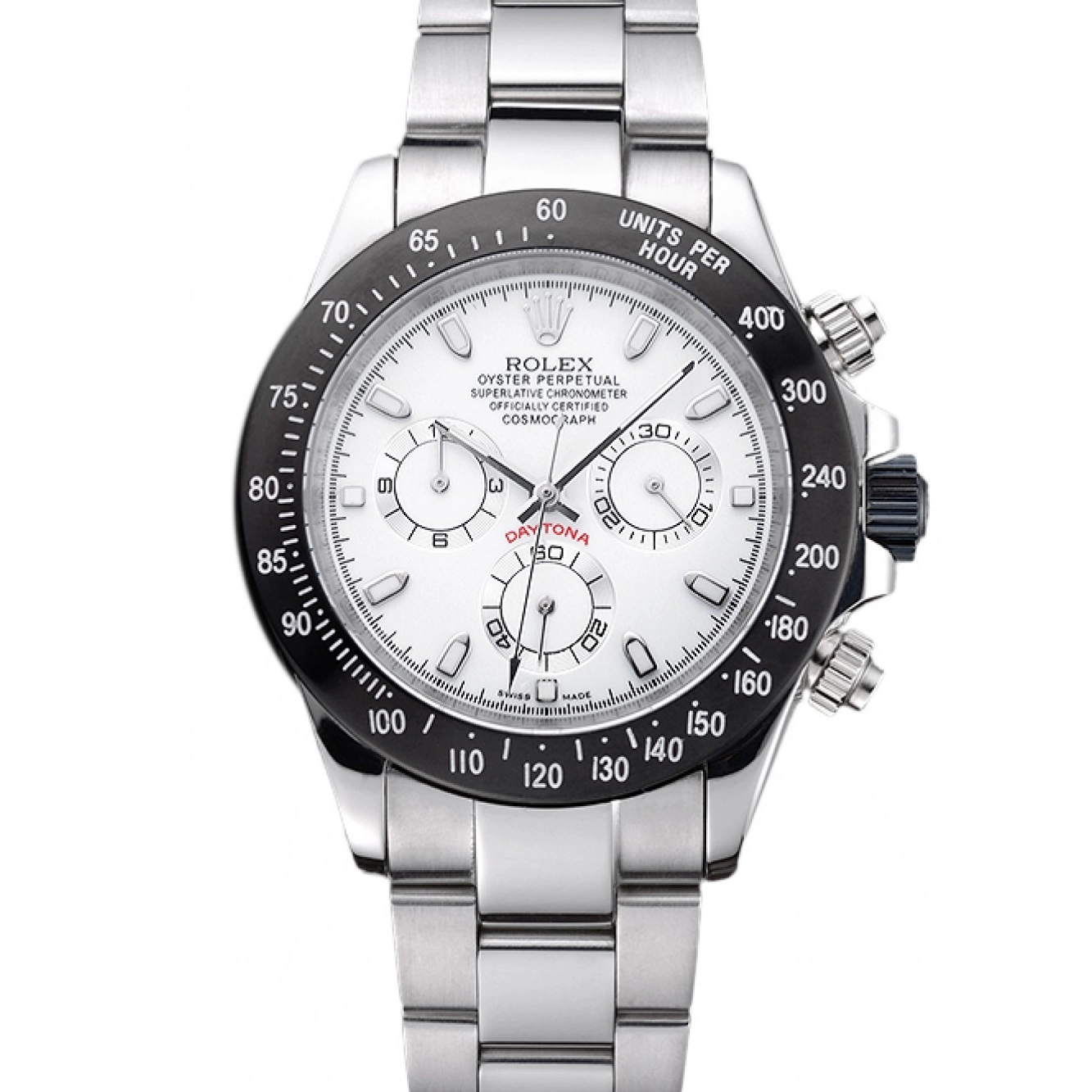 Stainless Daytona Black Enameled Steel Rolex White Dial 0730